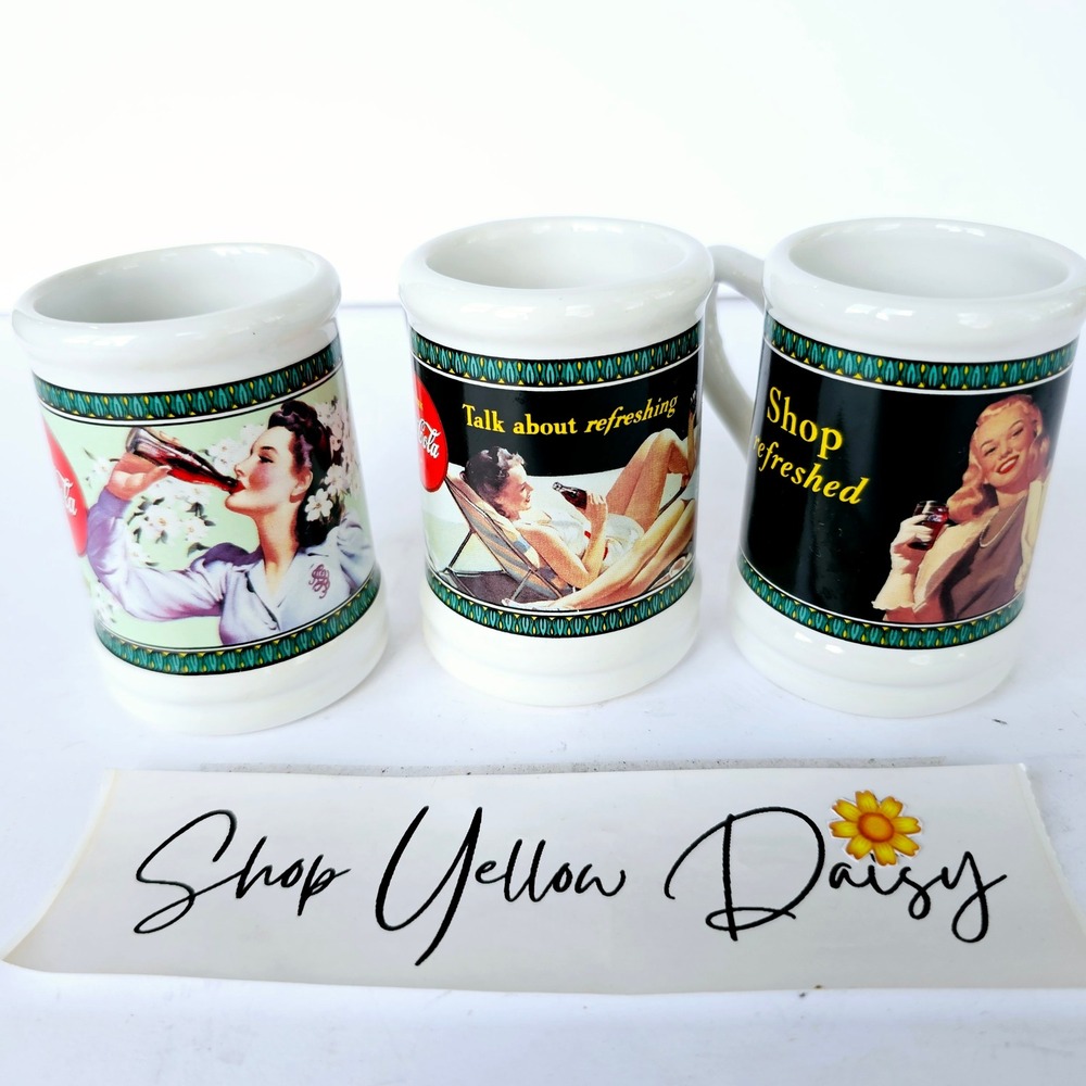 Vintage‎ Mini Coca Cola Mugs 1997 Set of 3 Women Drinking Coke - F513.2